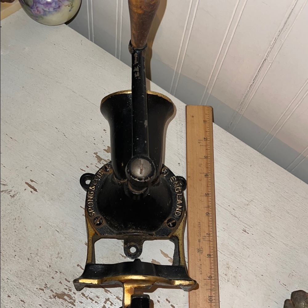 Antique Spong & Co. England Hand Grinder coffee mounted